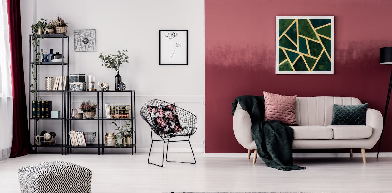 White and red living room