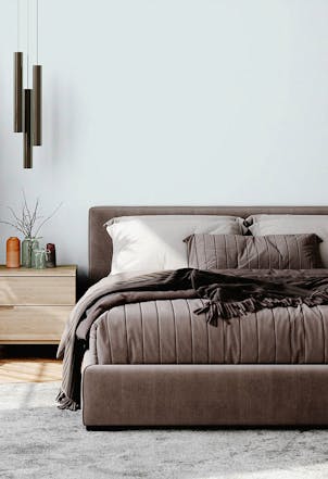 Bedroom painted with a pale grey paint