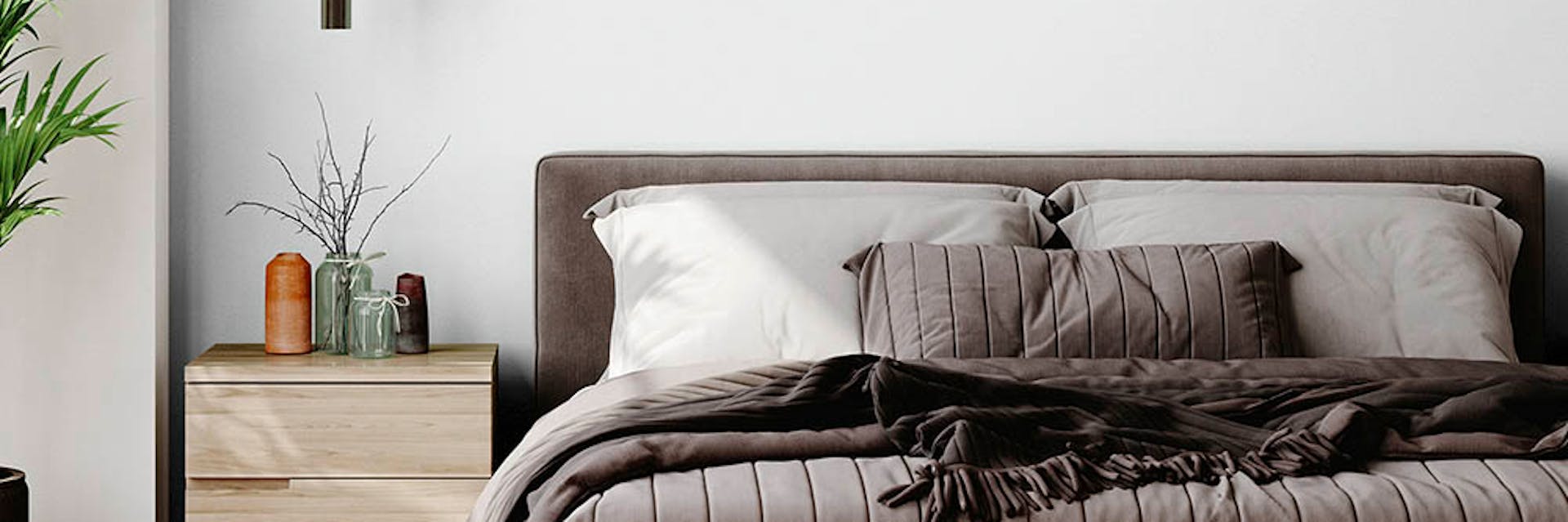 Bedroom painted with a cool grey paint colour