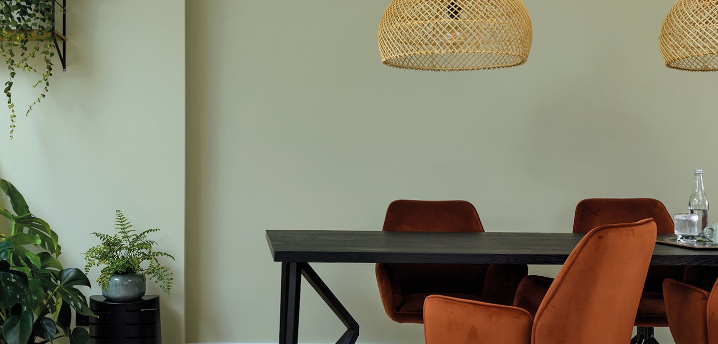 Dining room with neutral wall and black table