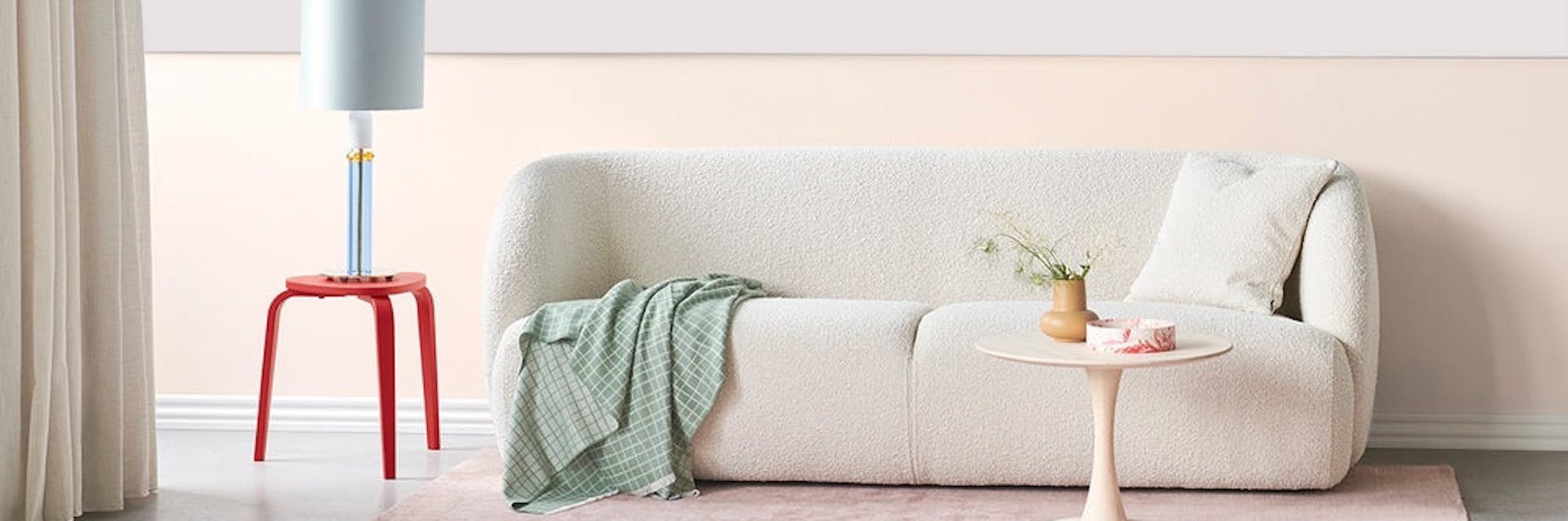 Living room painted in soft neutral and white paint colours