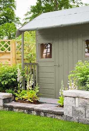 shed painted with Johnstone's Gentle Willow