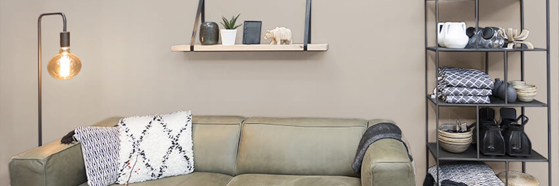 living room with a greige wall
